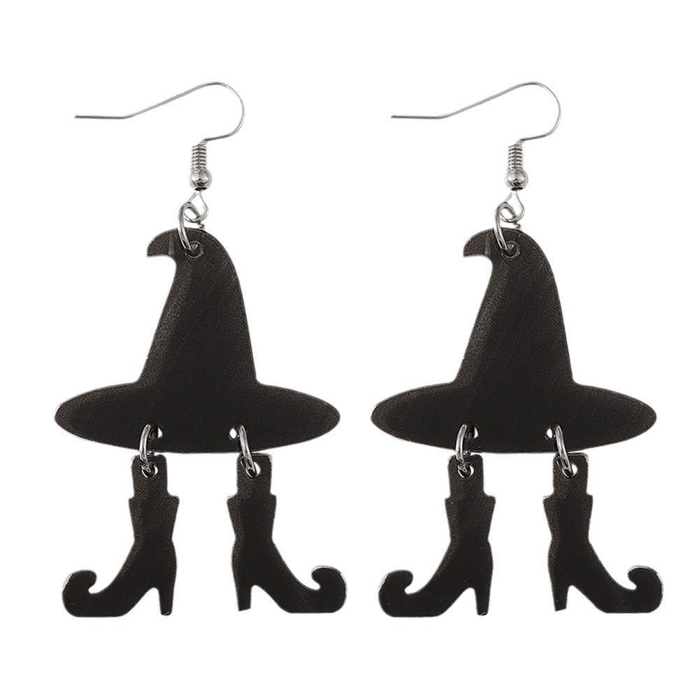 Wholesale Halloween Gothic Witch Hat Boots Acrylic Earrings